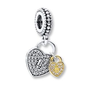 PANDORA Dangle Charm Love/Locks S Silver/14K Gold